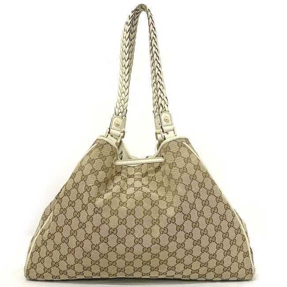 Gucci Brown Bamboo Beige over Bag GG Tote Shoulder Woven Business All Tassel - Picture 3 of 10